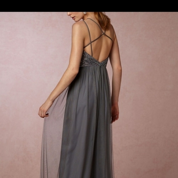 BHLDN Isadore Pewter Watters Bridesmaid Dress sz 10‎ holidays gray sequin maxi - Picture 2 of 16
